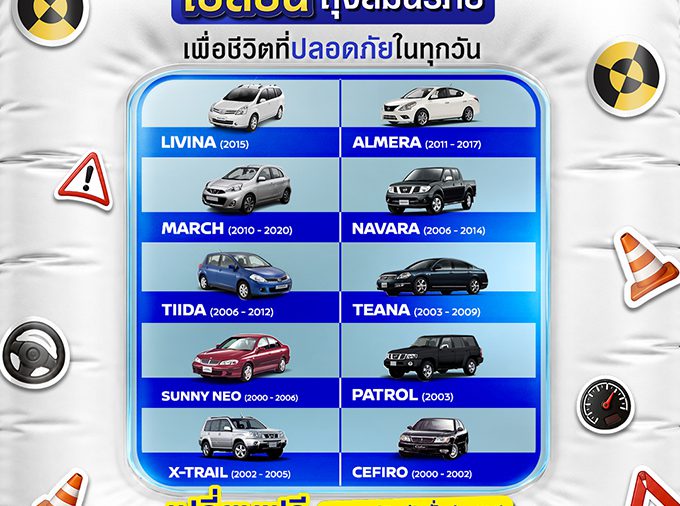 นิสสัน ย้ำเตือนลูกค้านำรถเข้าตรวจสอบ พร้อมเปลี่ยนชุด